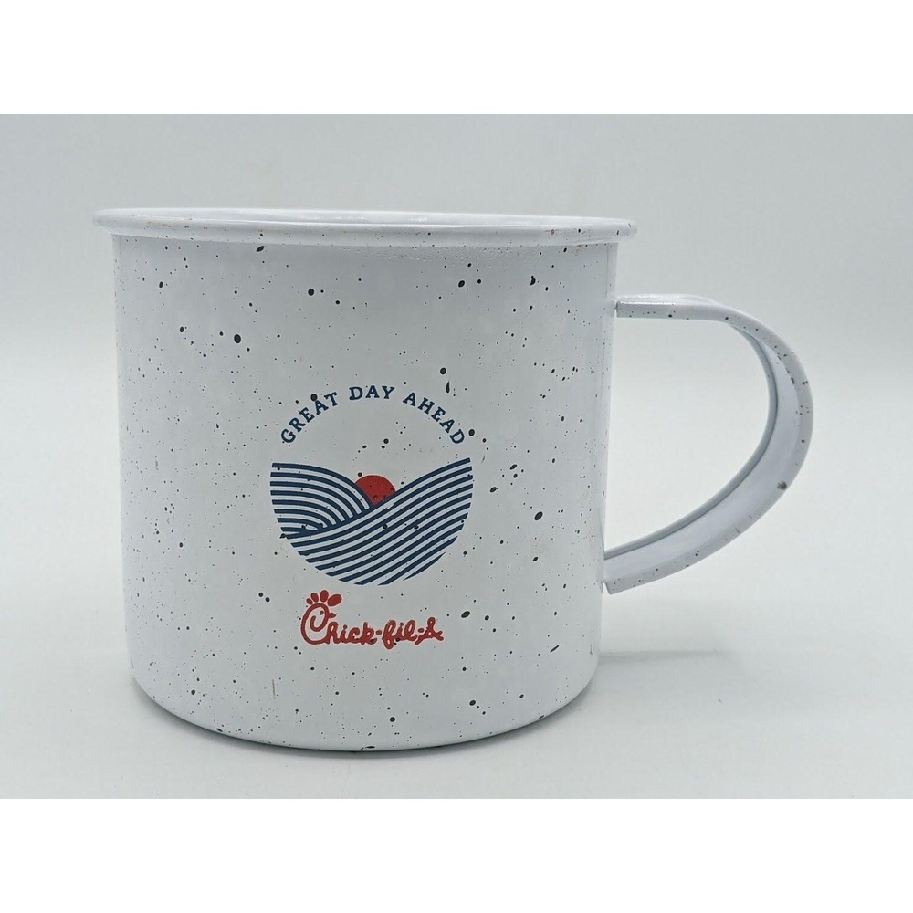 Chick-Fil-a‎ Tin Metal Camper Mug "Great Day Ahead" Speckled 16 oz Coffee Tea